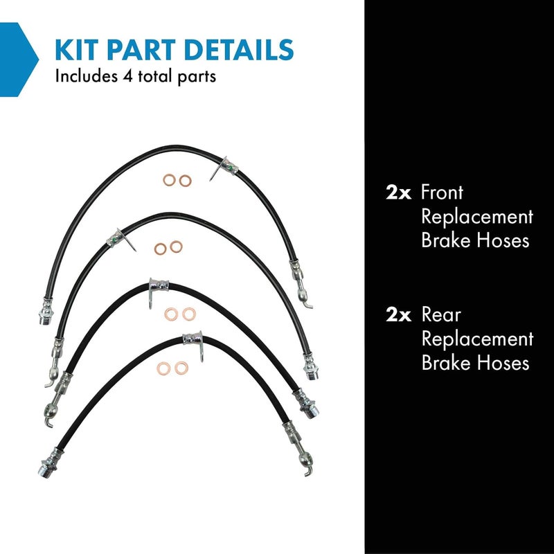 TRQ Front & Rear Brake Hose Set Compatible with 2002-2003 Lexus ES300 2004-2006 ES330 2002-2006 Toyota Camry 2004-2008 Solara - Image 2